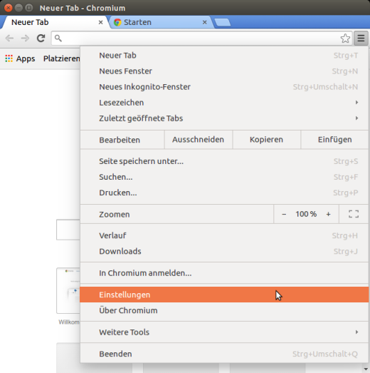 Chromium-Einstellungen