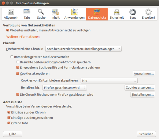 Firefox-Datenschutz-Fenster