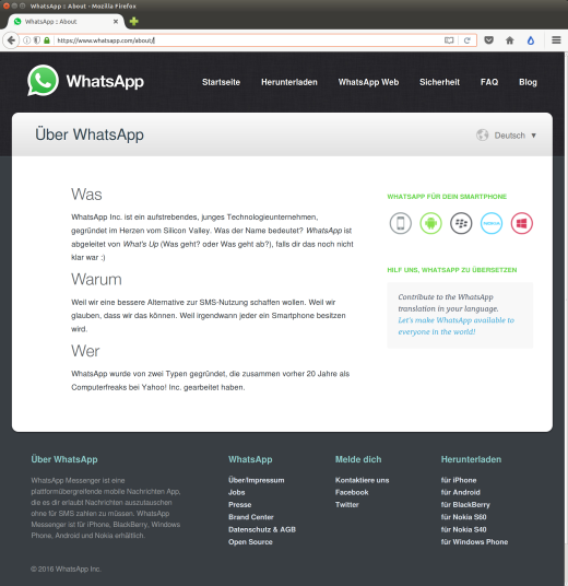 WhatsApp Impressum vom 11.4.2016